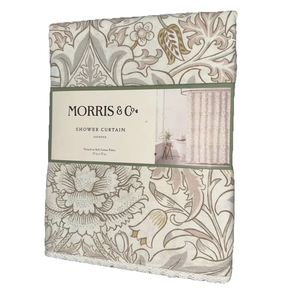 MORRIS & CO. Shower Curtain Floral SAVERNE Crocheted Trim Woven Cotton Shirley